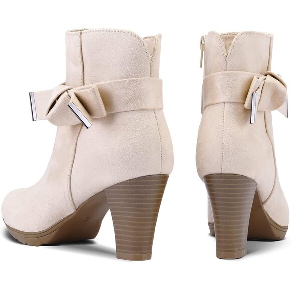 mysoft Women's Booties with Heel, Chunky Stacked Zipper Ankle Boots for Ladies - Picture 6 of 7